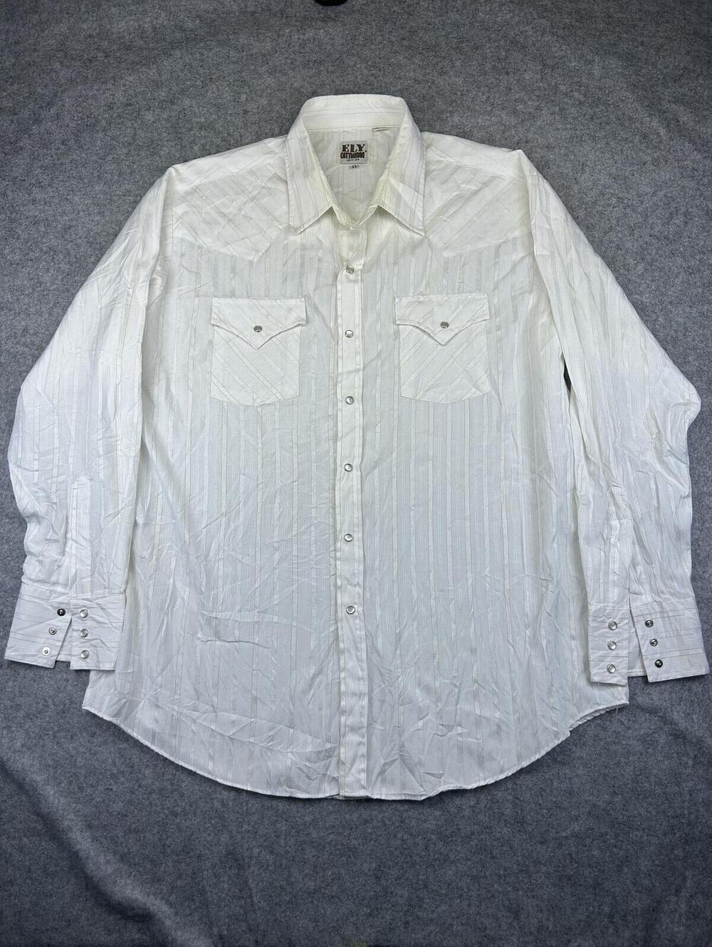 Vintage Pearl Snap Western Shirt ELY Cattleman White Men's Size XL EUC Cowboy